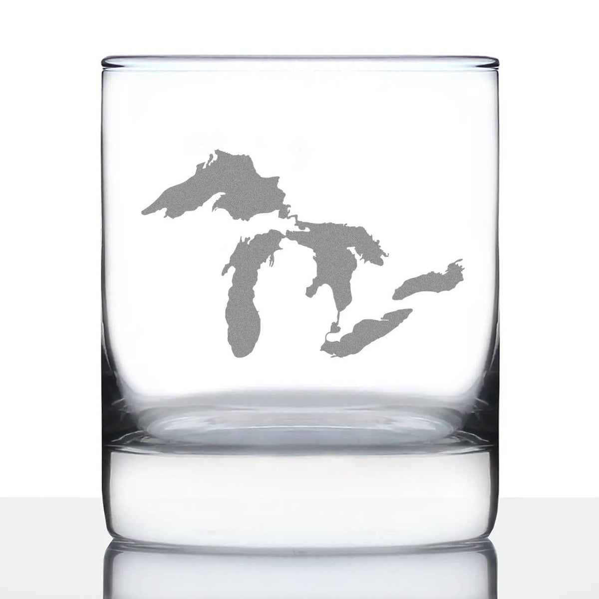 Etched Rocks Glass | 10.25 oz Whiskey Glass | Dishwasher Safe | Great Lakes Map