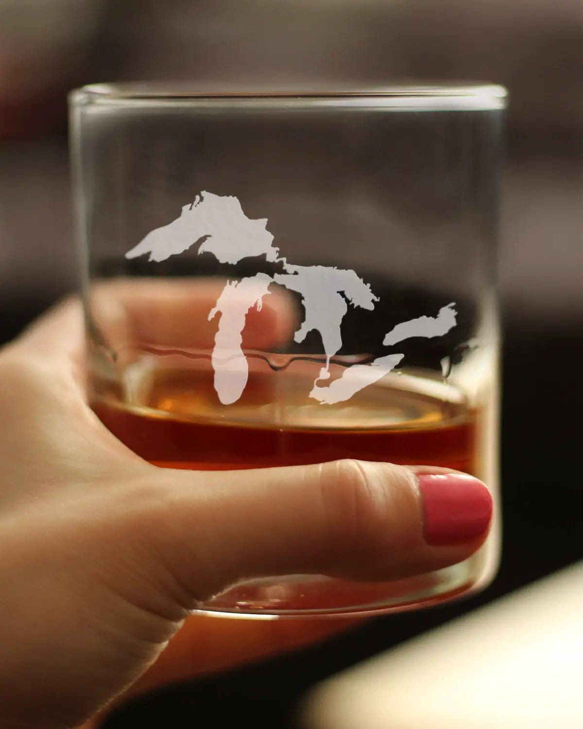 Etched Rocks Glass | 10.25 oz Whiskey Glass | Dishwasher Safe | Great Lakes Map
