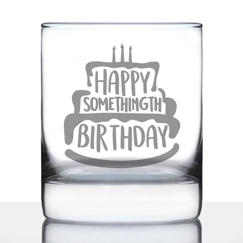 Etched Rocks Glass | 10 oz Whiskey Glass | Dishwasher Safe | Happy Somethingth Birthday