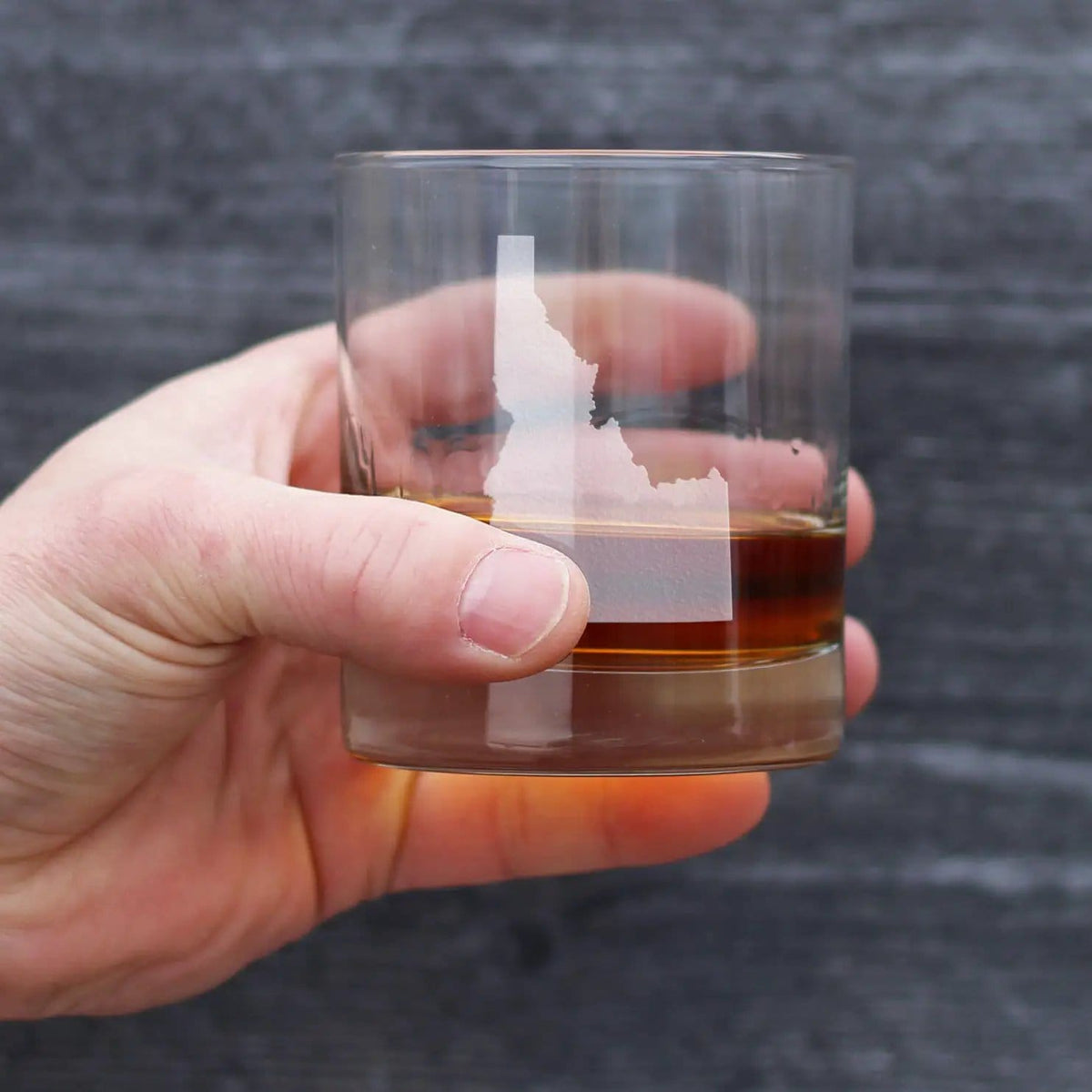 Etched Rocks Glass | 10.25 oz Whiskey Glass | Dishwasher Safe | Idaho State Outline