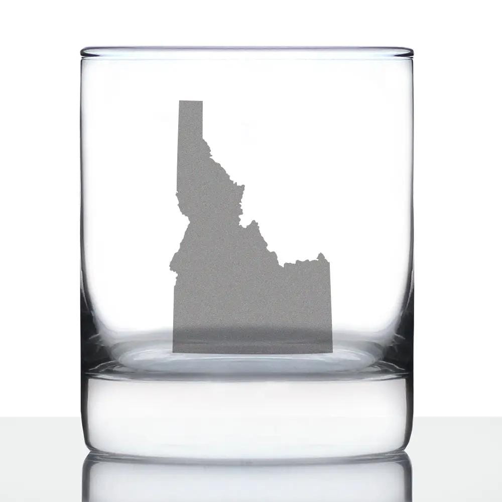Etched Rocks Glass | 10.25 oz Whiskey Glass | Dishwasher Safe | Idaho State Outline
