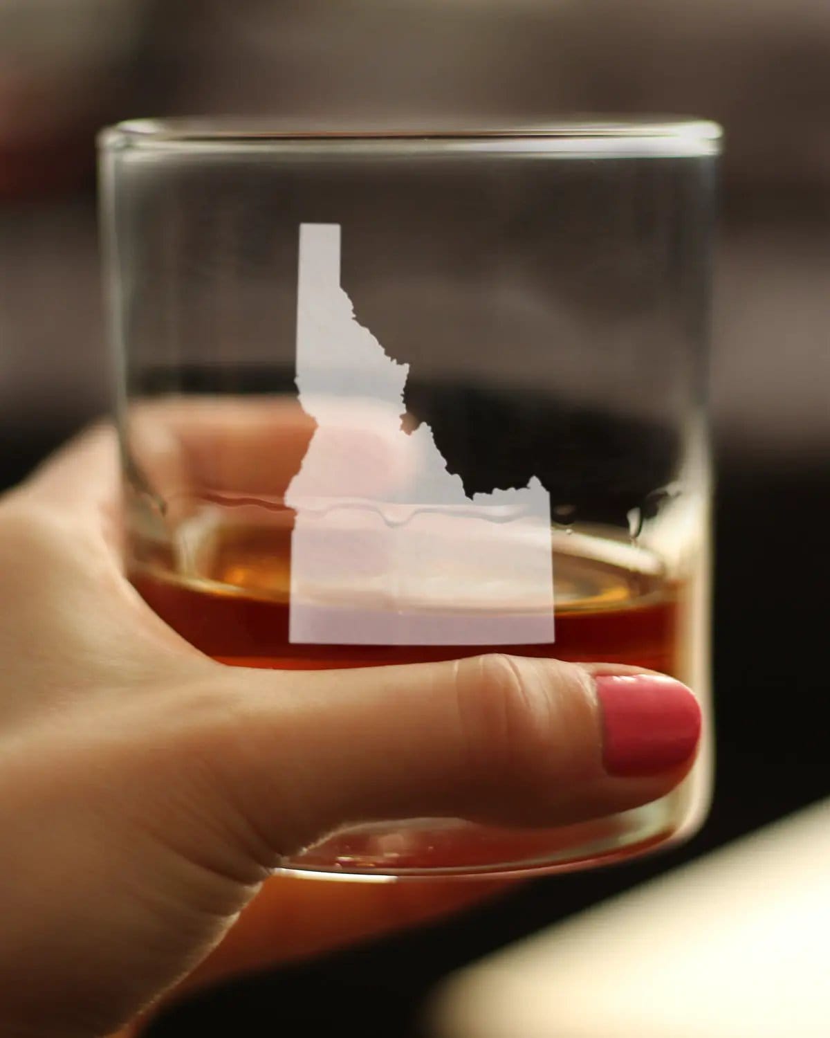 Etched Rocks Glass | 10.25 oz Whiskey Glass | Dishwasher Safe | Idaho State Outline