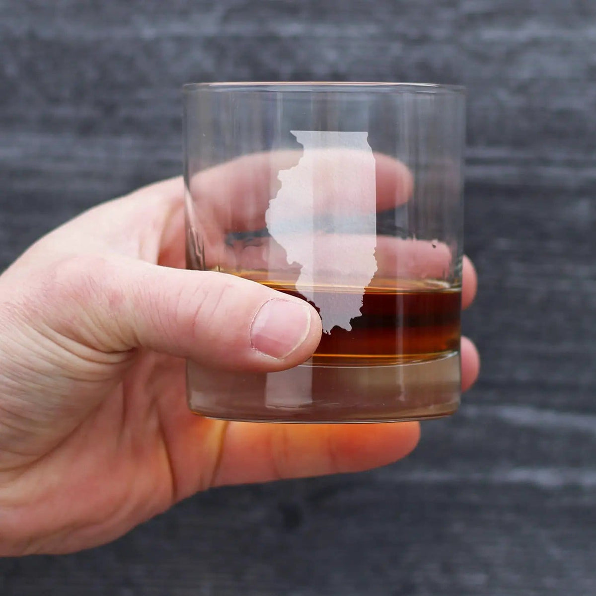 Etched Rocks Glass | 10.25 oz Whiskey Glass | Dishwasher Safe | Illinois State Outline
