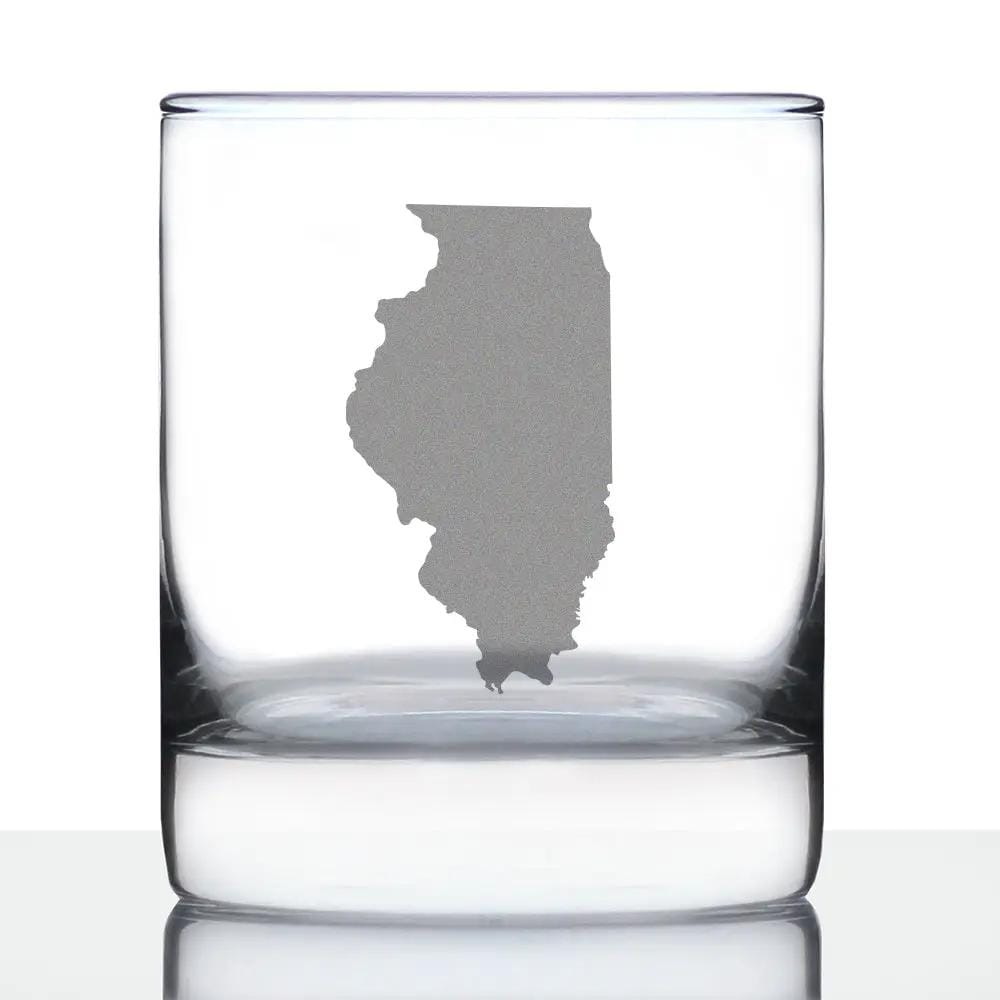 Etched Rocks Glass | 10.25 oz Whiskey Glass | Dishwasher Safe | Illinois State Outline
