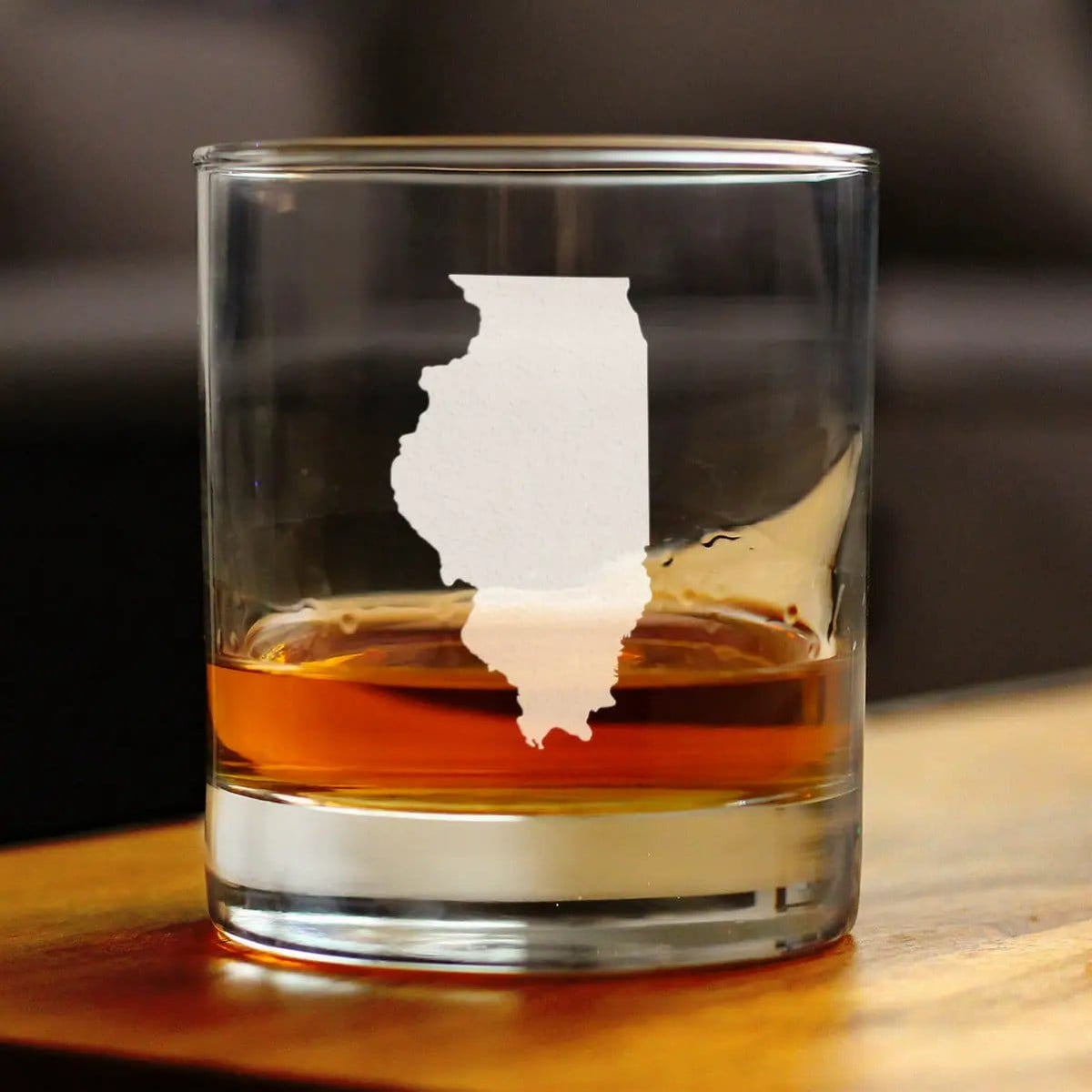 Etched Rocks Glass | 10.25 oz Whiskey Glass | Dishwasher Safe | Illinois State Outline