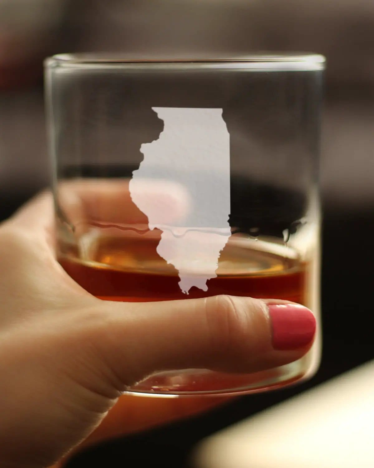 Etched Rocks Glass | 10.25 oz Whiskey Glass | Dishwasher Safe | Illinois State Outline