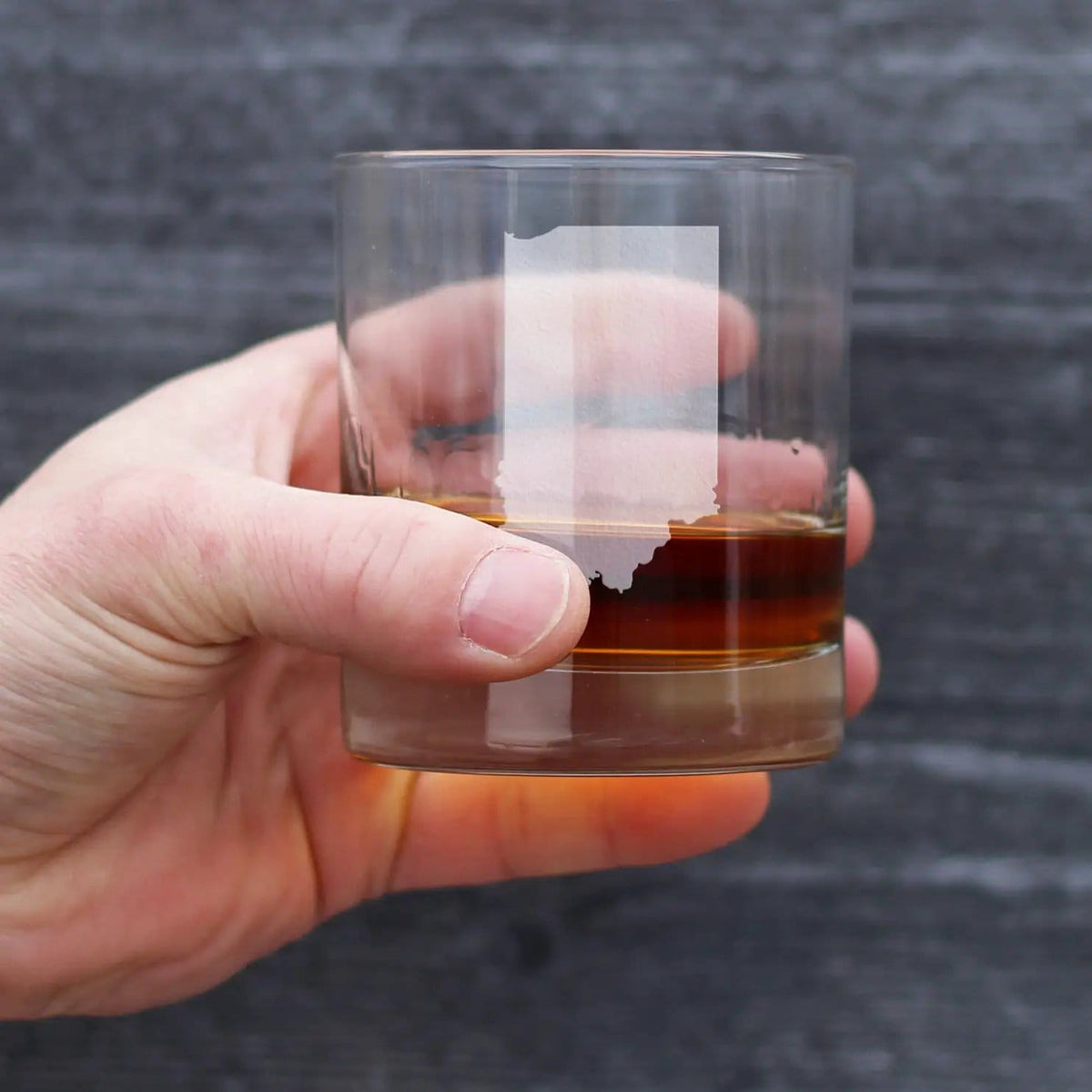 Etched Rocks Glass | 10.25 oz Whiskey Glass | Dishwasher Safe | Indiana State Outline