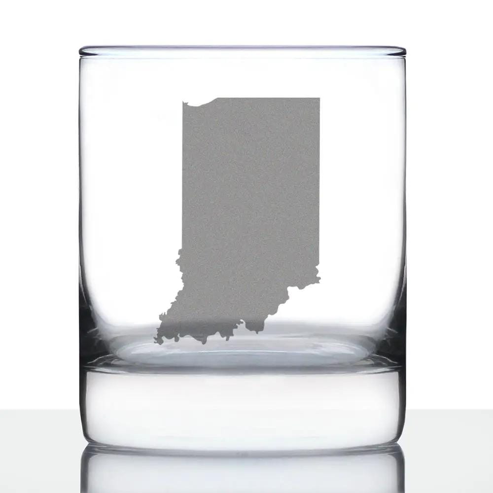 Etched Rocks Glass | 10.25 oz Whiskey Glass | Dishwasher Safe | Indiana State Outline