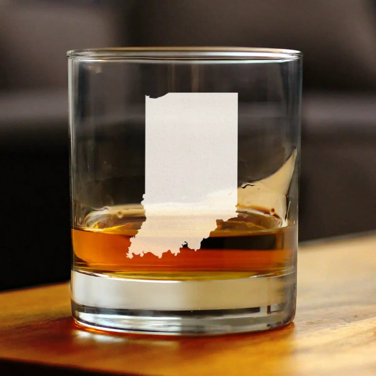 Etched Rocks Glass | 10.25 oz Whiskey Glass | Dishwasher Safe | Indiana State Outline