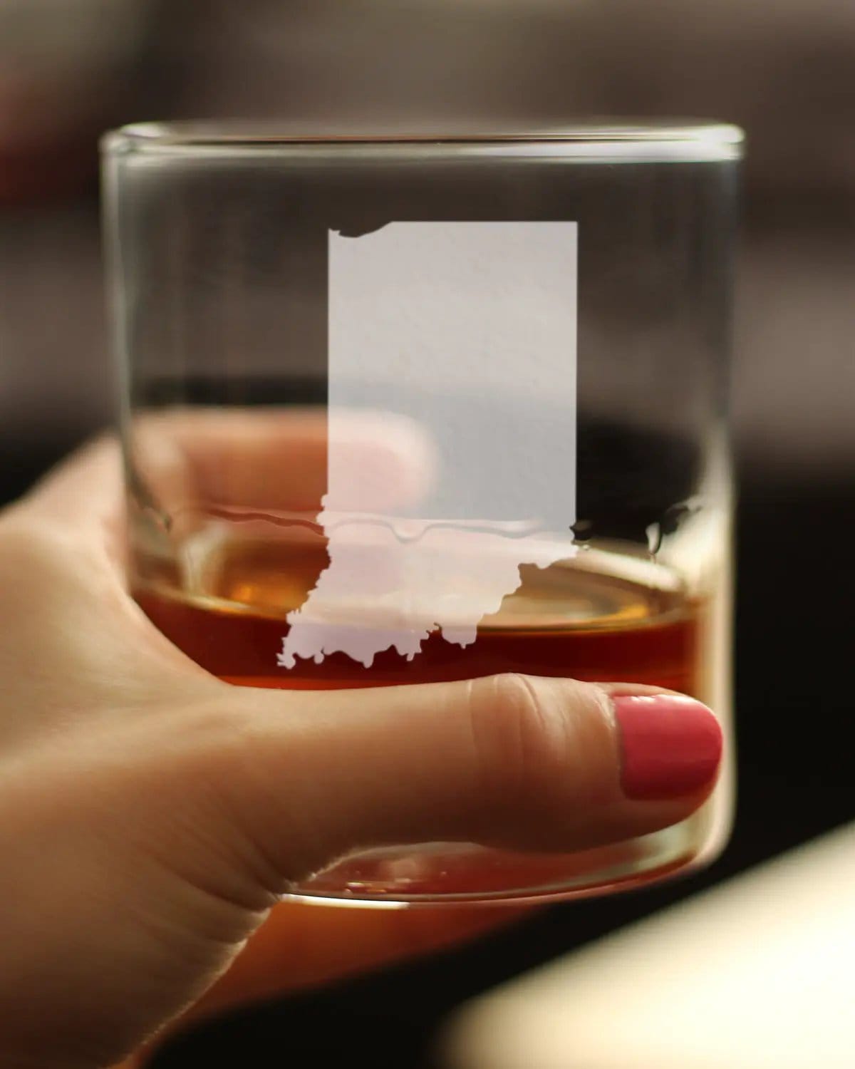 Etched Rocks Glass | 10.25 oz Whiskey Glass | Dishwasher Safe | Indiana State Outline