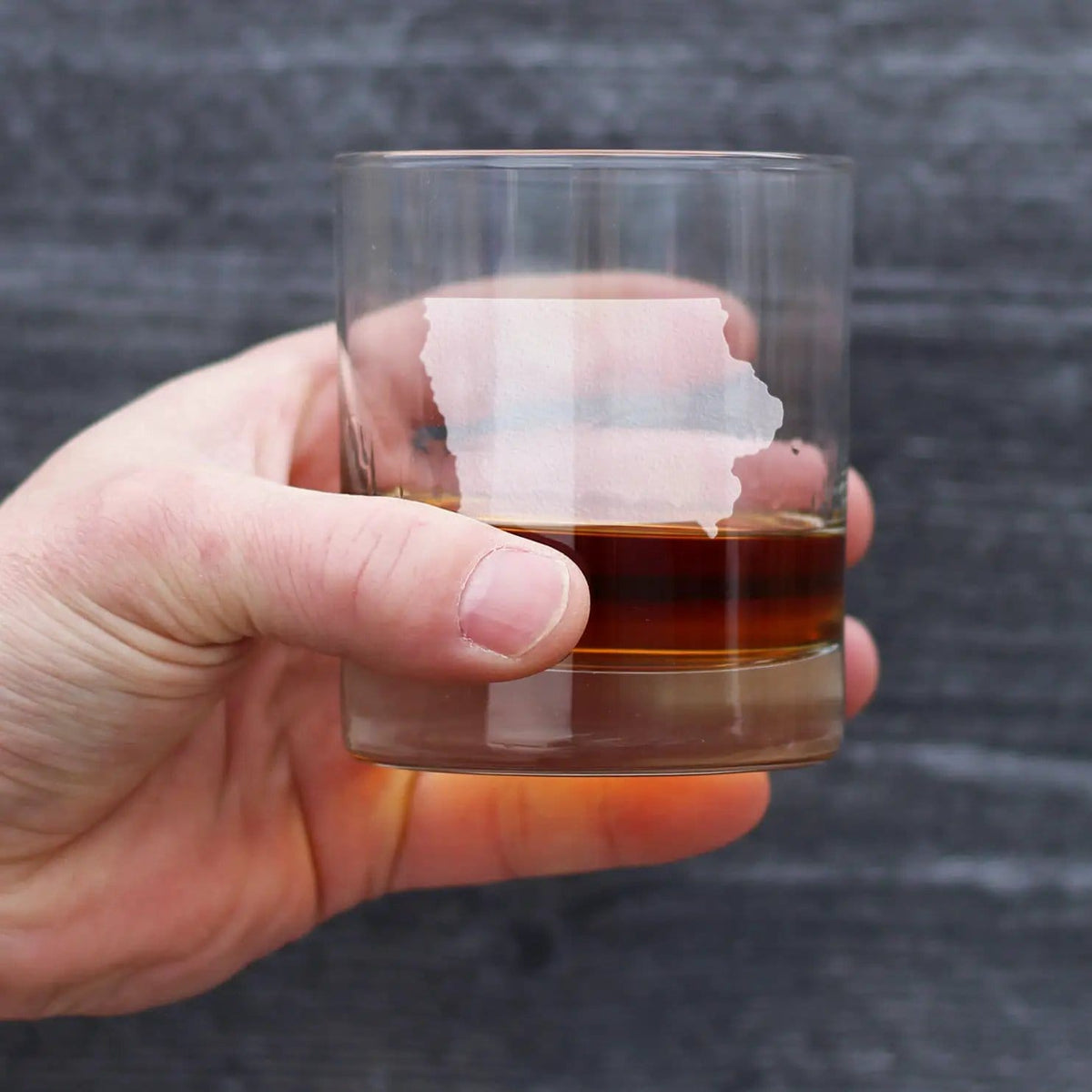Etched Rocks Glass | 10.25 oz Whiskey Glass | Dishwasher Safe | Iowa State Outline