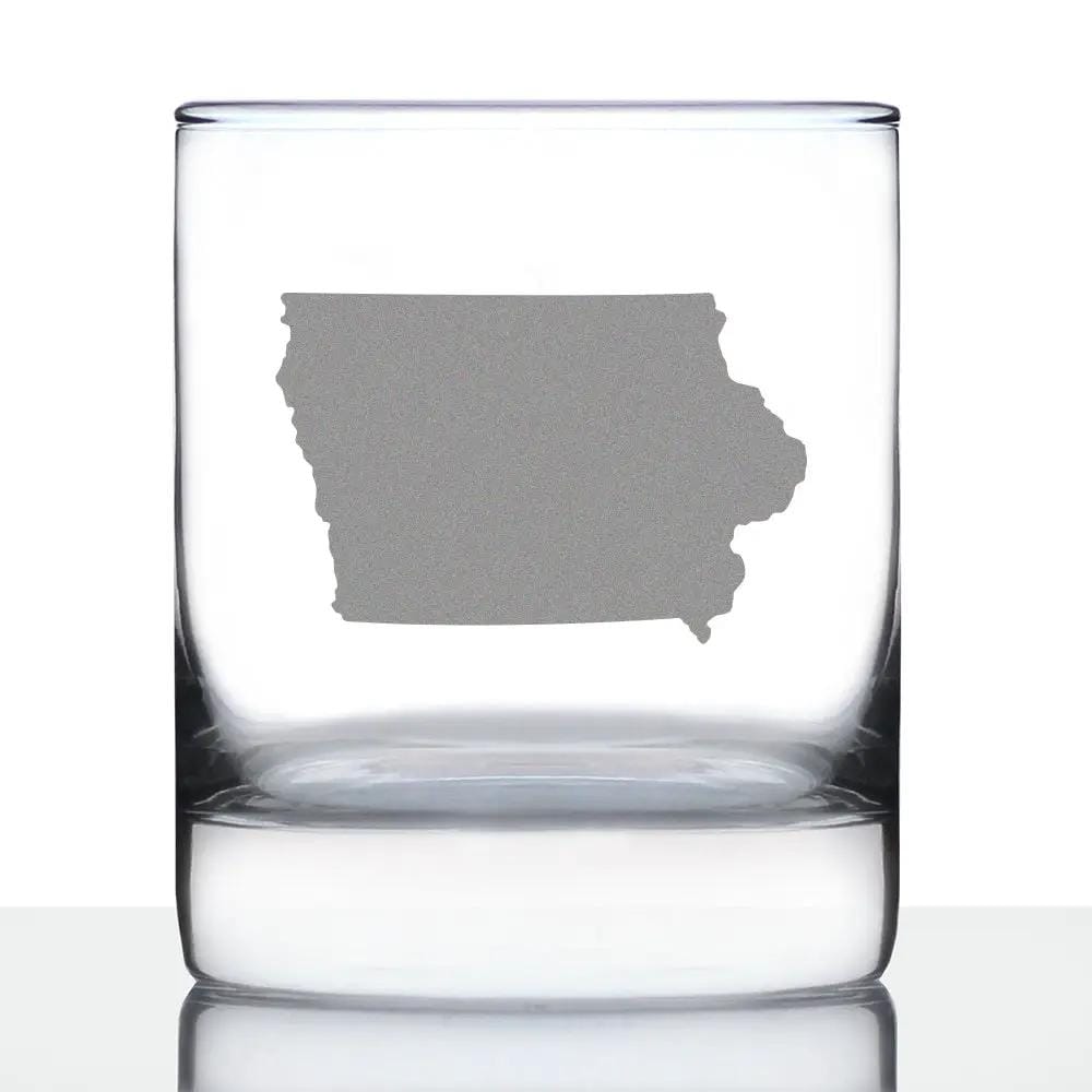 Etched Rocks Glass | 10.25 oz Whiskey Glass | Dishwasher Safe | Iowa State Outline
