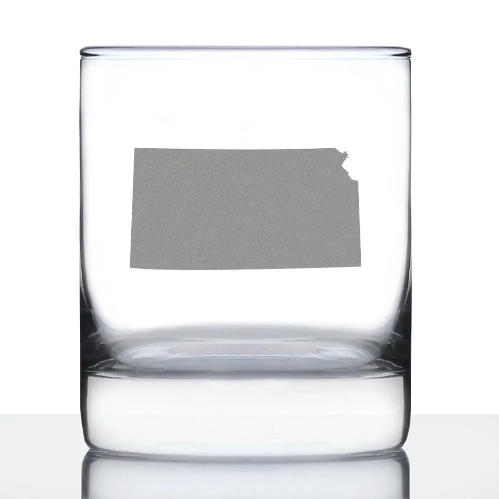 Etched Rocks Glass | 10.25 oz Whiskey Glass | Dishwasher Safe | Kansas State Outline