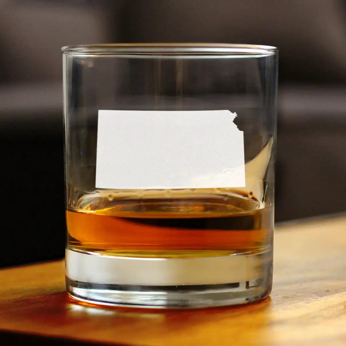 Etched Rocks Glass | 10.25 oz Whiskey Glass | Dishwasher Safe | Kansas State Outline