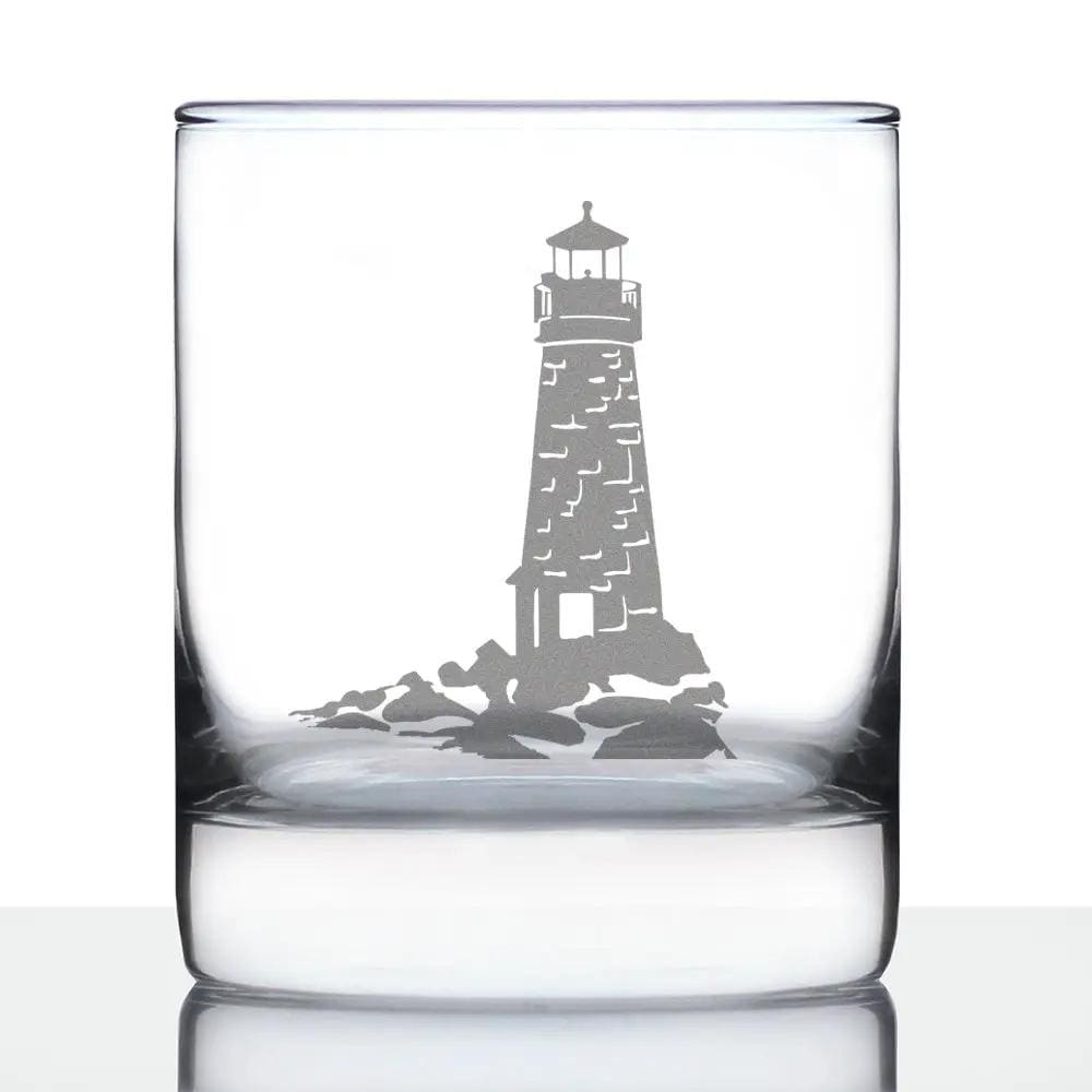 Etched Rocks Glass | 10.25 oz Whiskey Glass | Dishwasher Safe | Lighthouse