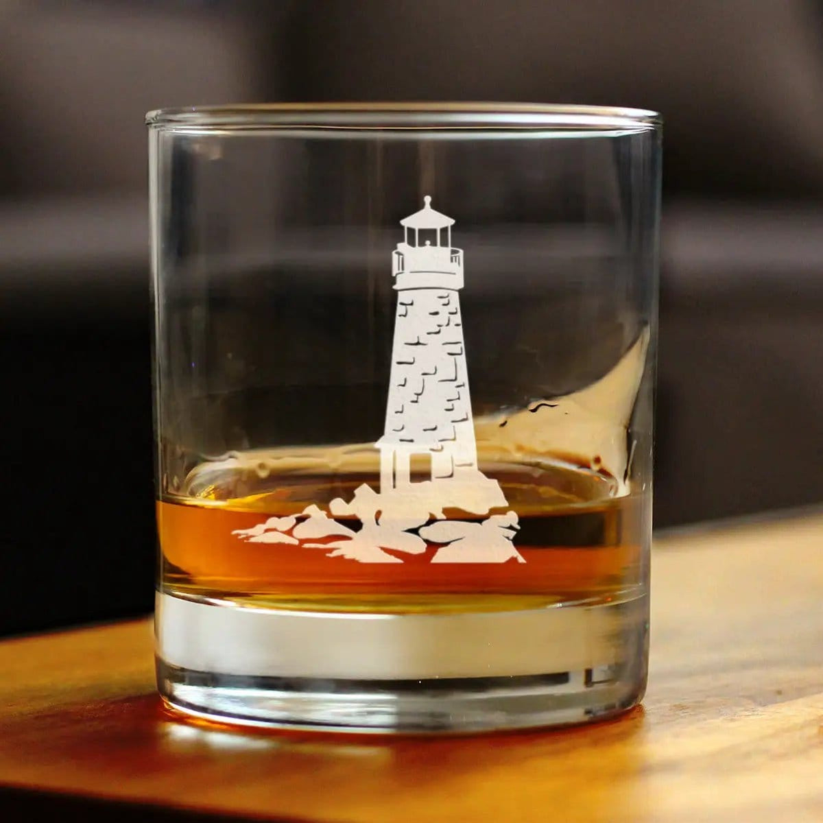 Etched Rocks Glass | 10.25 oz Whiskey Glass | Dishwasher Safe | Lighthouse