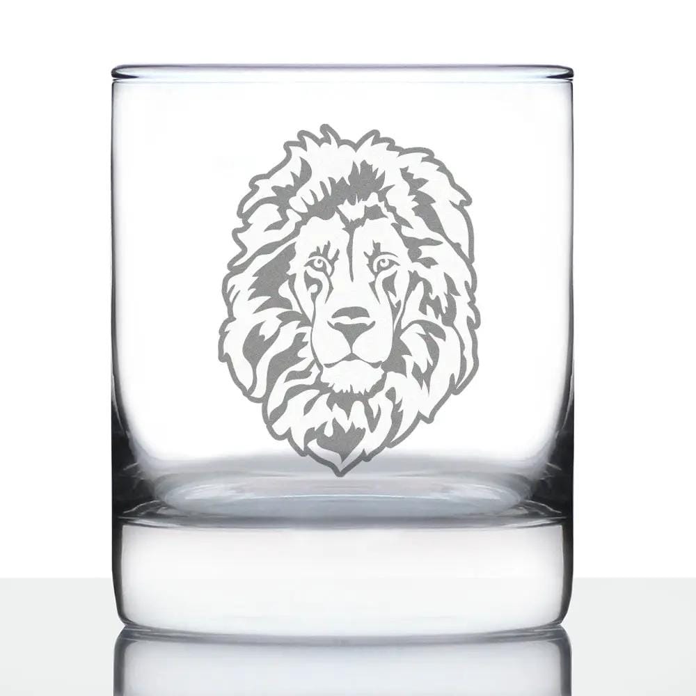 Etched Rocks Glass | 10.25 oz Whiskey Glass | Dishwasher Safe | Lion