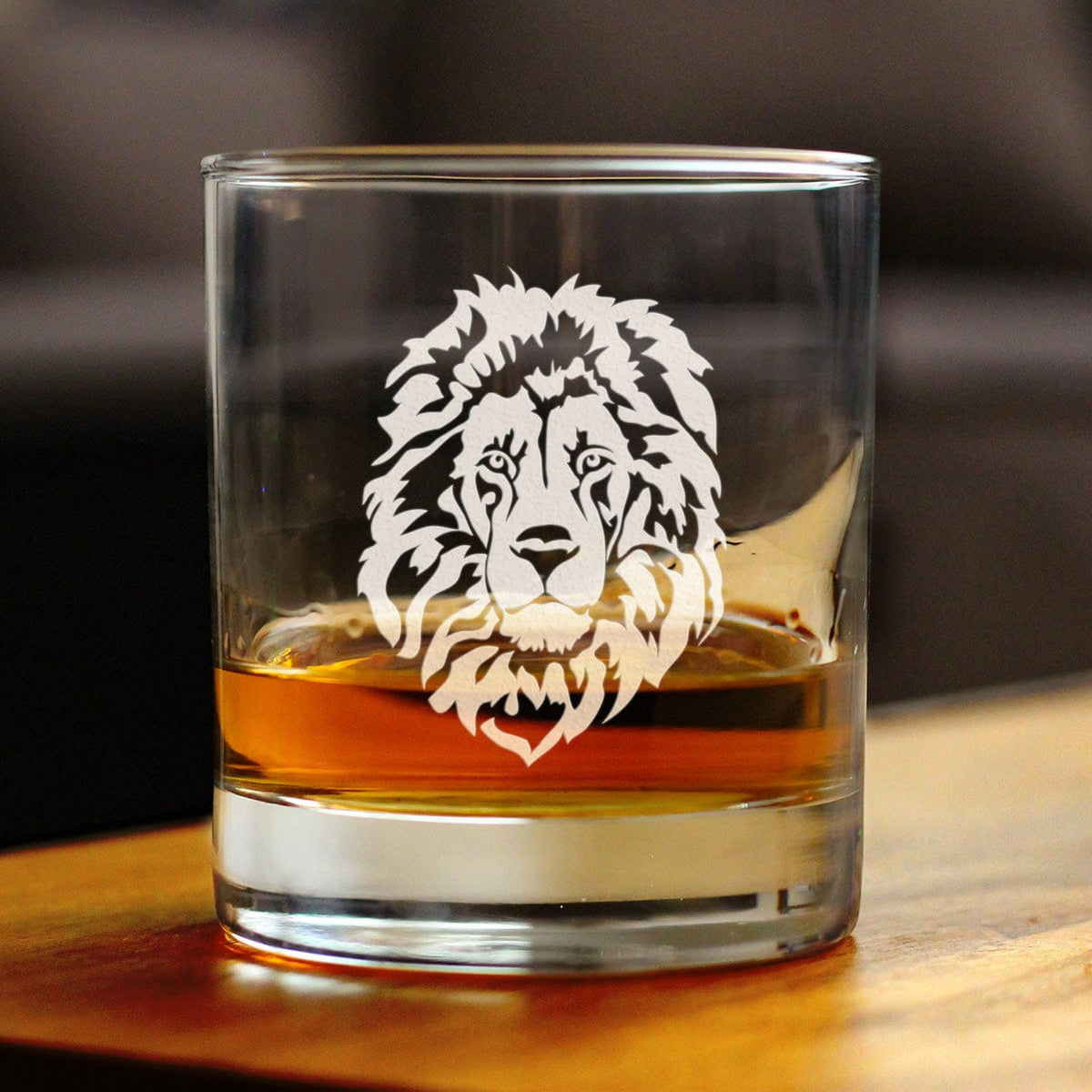 Etched Rocks Glass | 10.25 oz Whiskey Glass | Dishwasher Safe | Lion