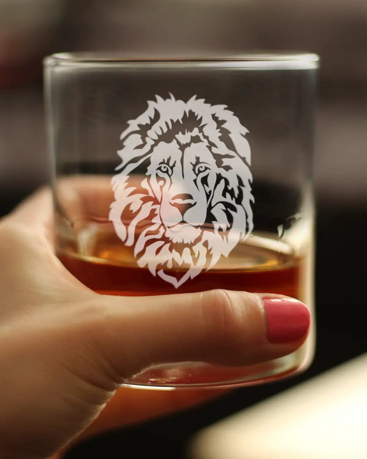 Etched Rocks Glass | 10.25 oz Whiskey Glass | Dishwasher Safe | Lion
