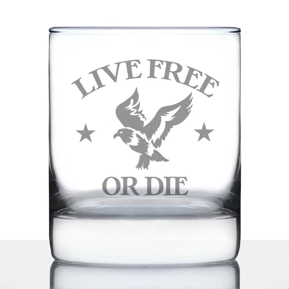 Etched Rocks Glass | 10 oz Whiskey Glass | Dishwasher Safe | Live Free or Die