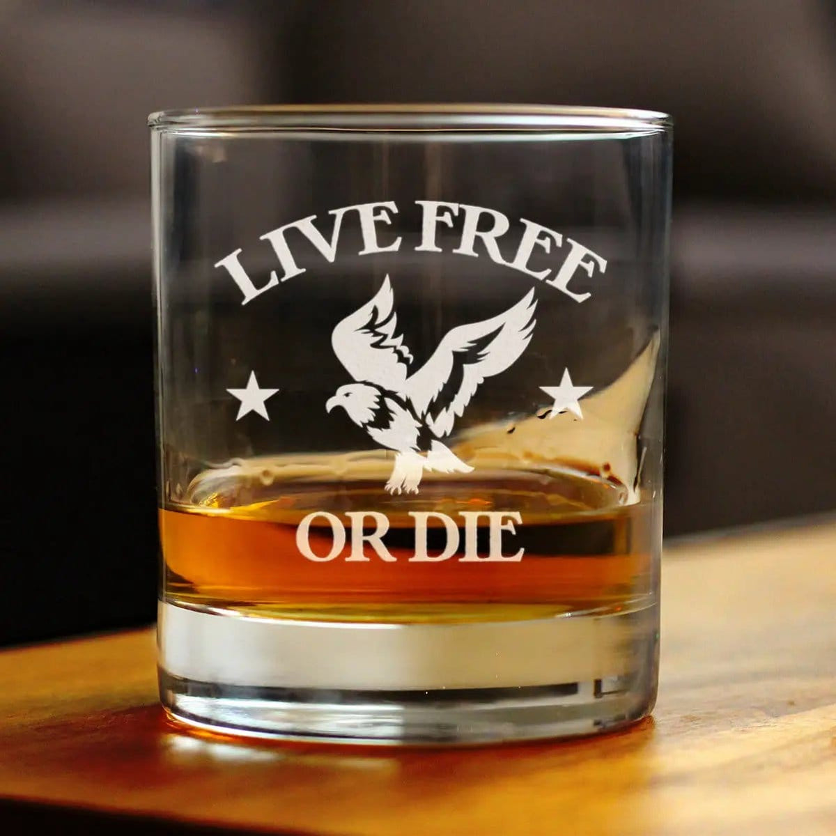Etched Rocks Glass | 10 oz Whiskey Glass | Dishwasher Safe | Live Free or Die
