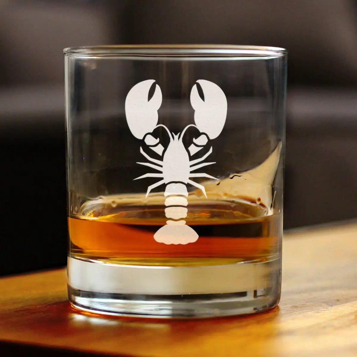Etched Rocks Glass | 10 oz Whiskey Glass | Dishwasher Safe | Lobster