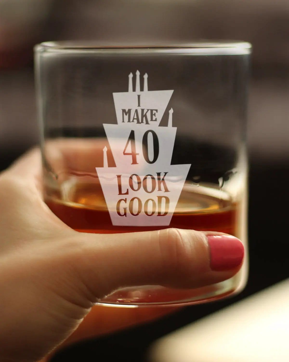 Etched Rocks Glass | 10 oz Whiskey Glass | Dishwasher Safe | Make 40 Look Good - Funny 40th Birthday