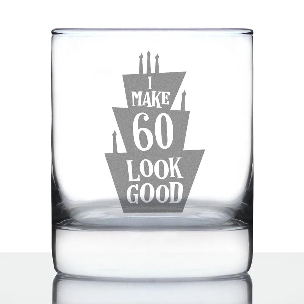 Etched Rocks Glass | 10 oz Whiskey Glass | Dishwasher Safe | Make 60 Look Good - Funny 60th Birthday