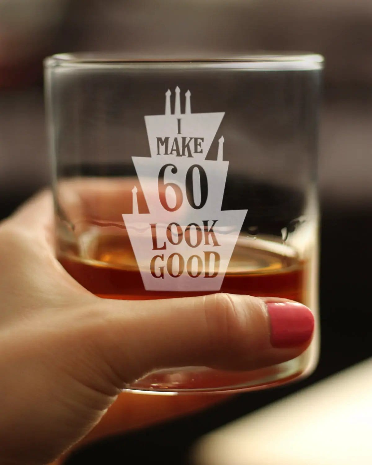 Etched Rocks Glass | 10 oz Whiskey Glass | Dishwasher Safe | Make 60 Look Good - Funny 60th Birthday