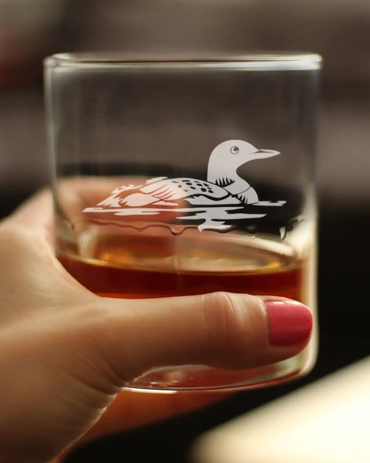 Etched Rocks Glass | 10 oz Whiskey Glass | Dishwasher Safe | Loon
