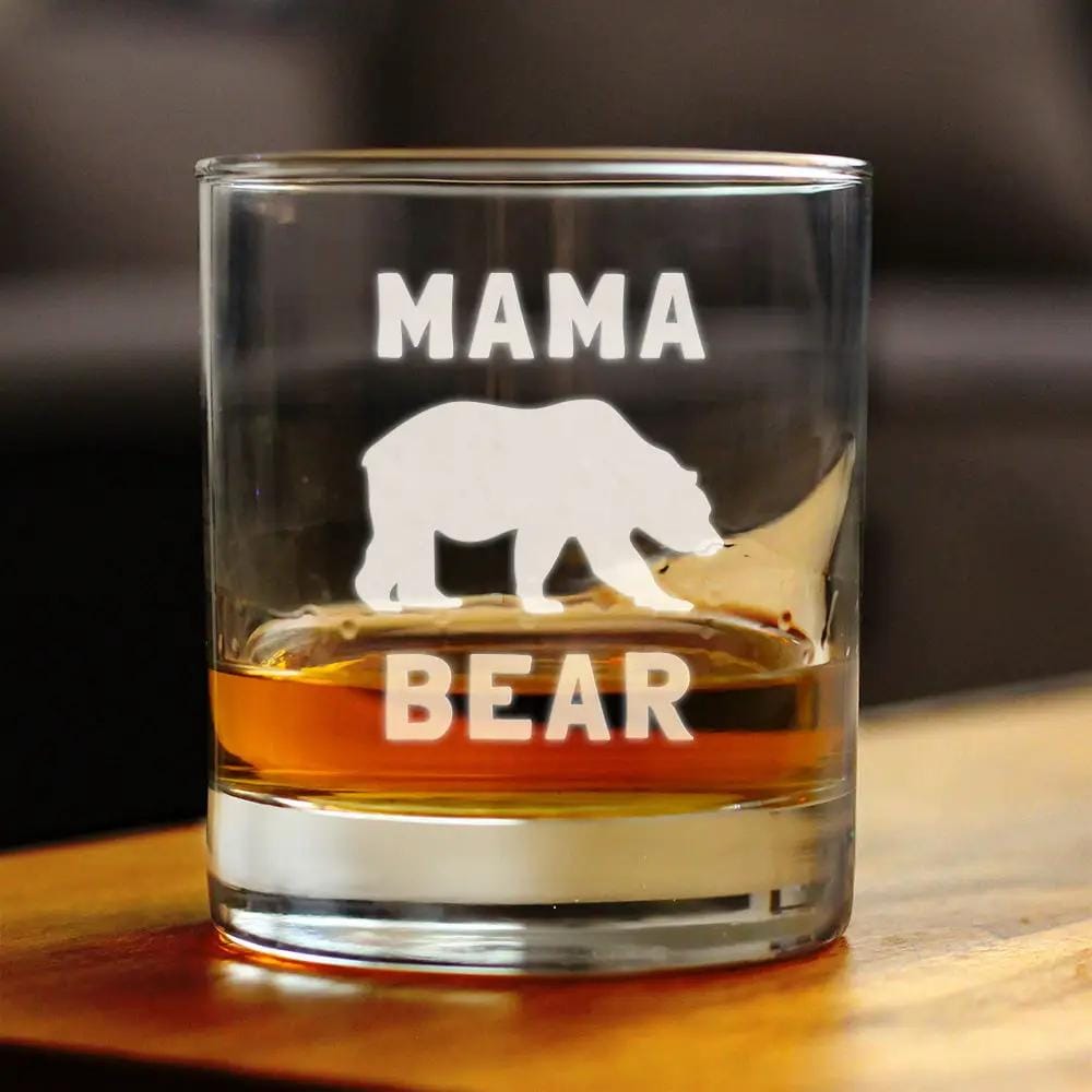 Etched Rocks Glass | 10.25 oz Whiskey Glass | Dishwasher Safe | Mama Bear