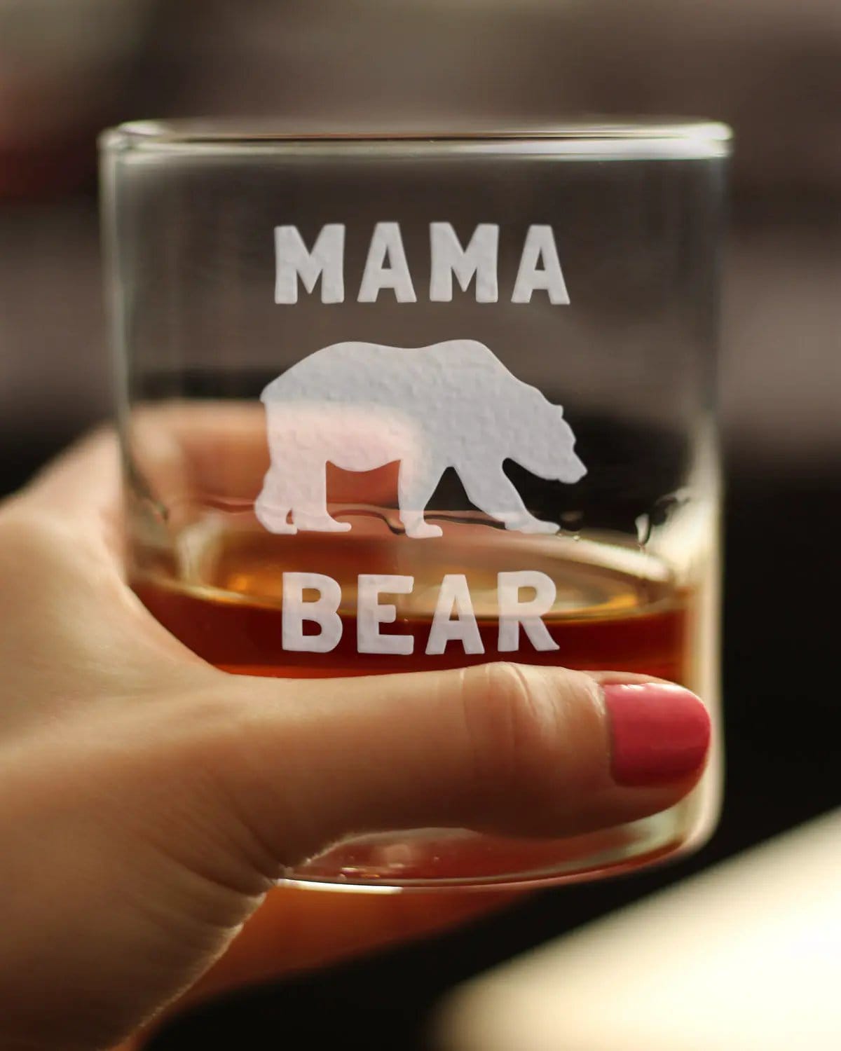 Etched Rocks Glass | 10.25 oz Whiskey Glass | Dishwasher Safe | Mama Bear