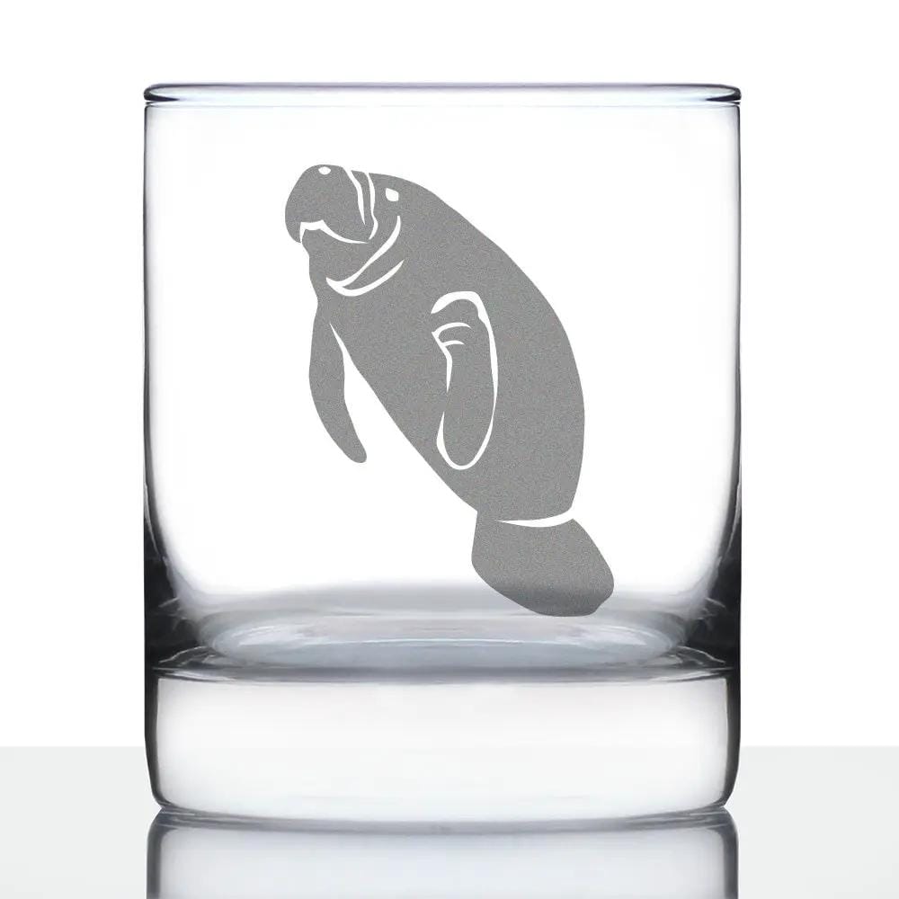 Etched Rocks Glass | 10.25 oz Whiskey Glass | Dishwasher Safe | Manatee