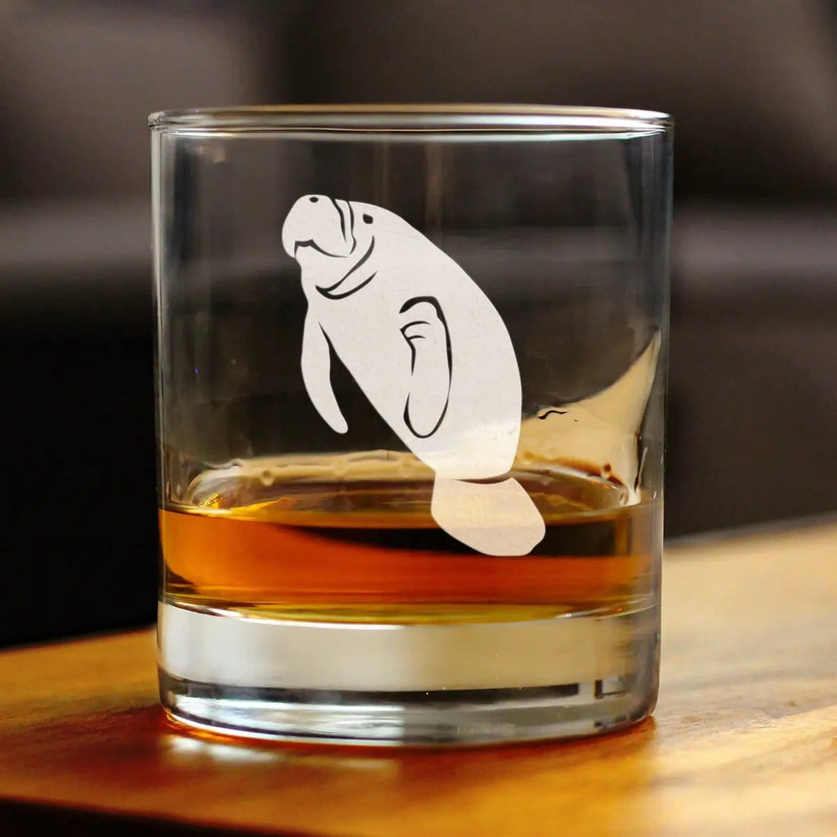 Etched Rocks Glass | 10.25 oz Whiskey Glass | Dishwasher Safe | Manatee