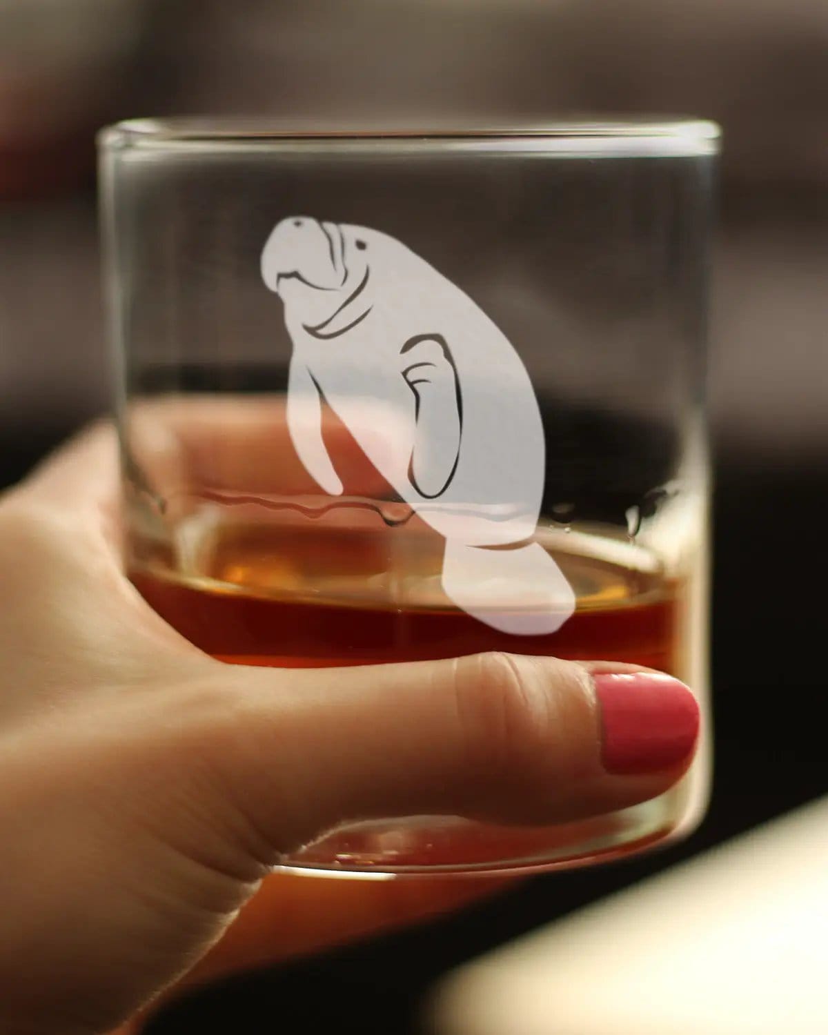 Etched Rocks Glass | 10.25 oz Whiskey Glass | Dishwasher Safe | Manatee