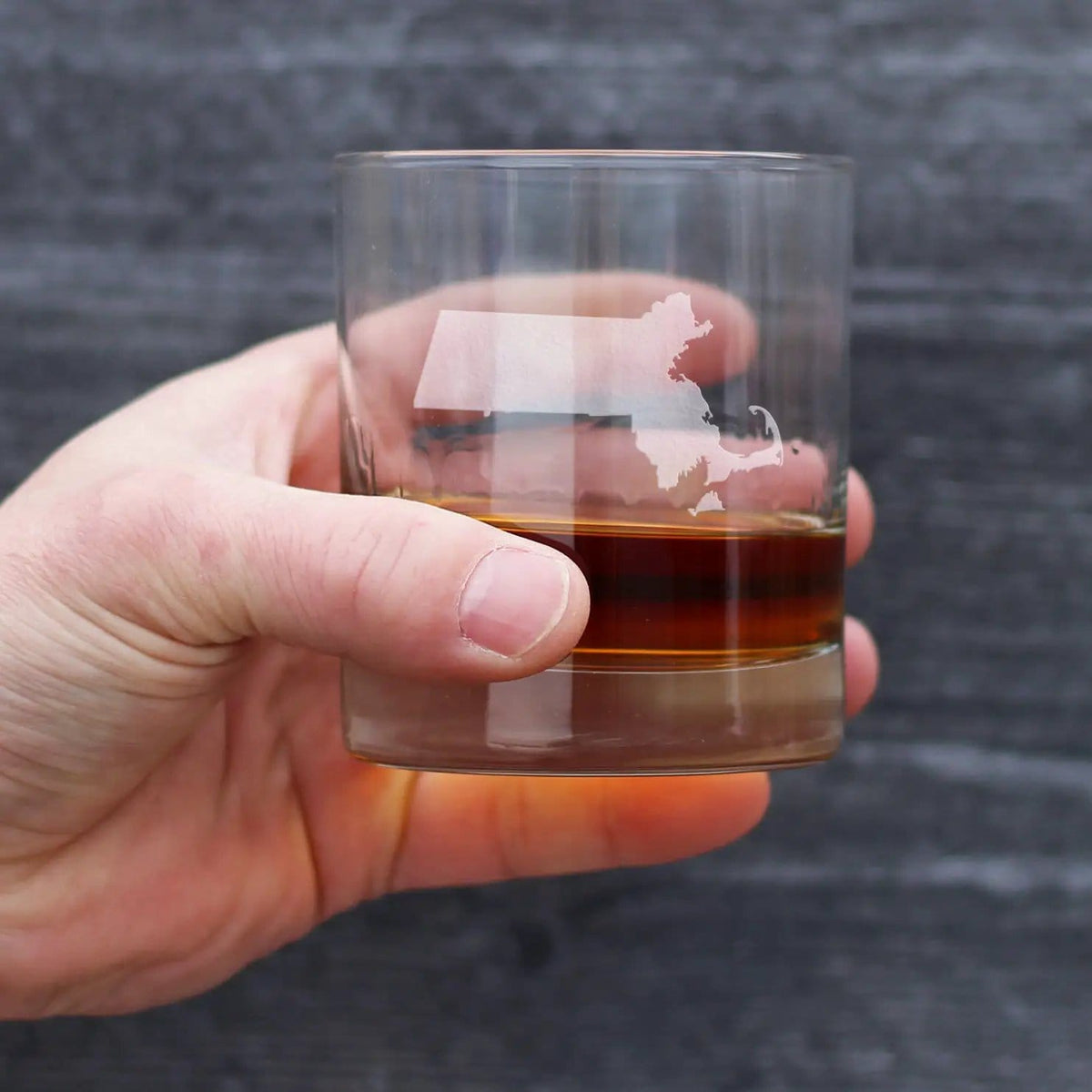 Etched Rocks Glass | 10.25 oz Whiskey Glass | Dishwasher Safe | Massachusetts State Outline