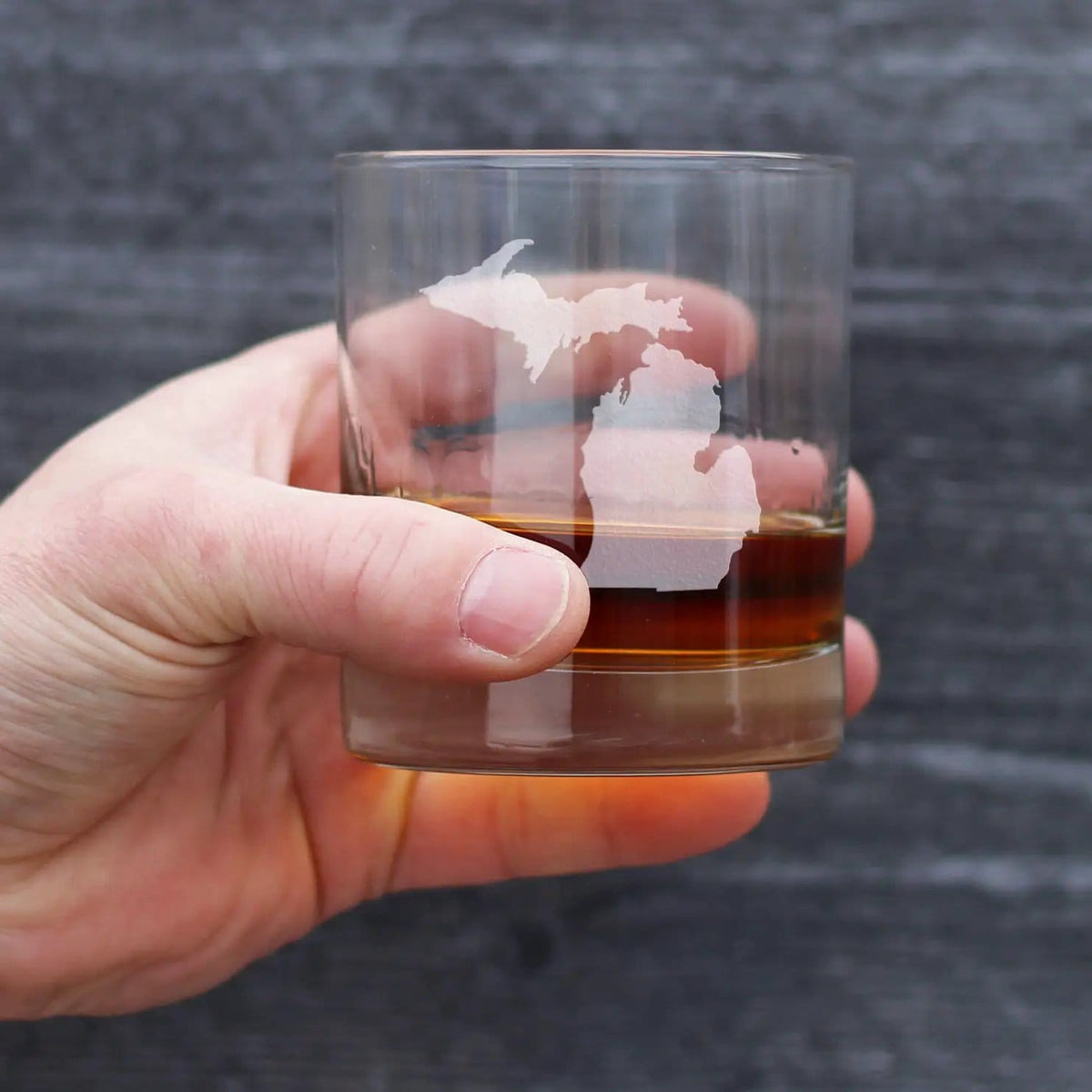 Etched Rocks Glass | 10.25 oz Whiskey Glass | Dishwasher Safe | Michigan State Outline