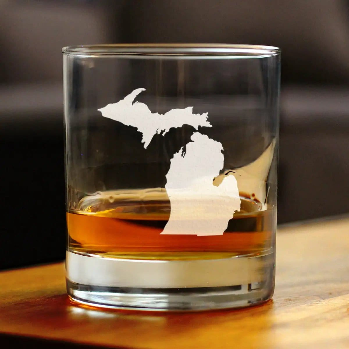Etched Rocks Glass | 10.25 oz Whiskey Glass | Dishwasher Safe | Michigan State Outline