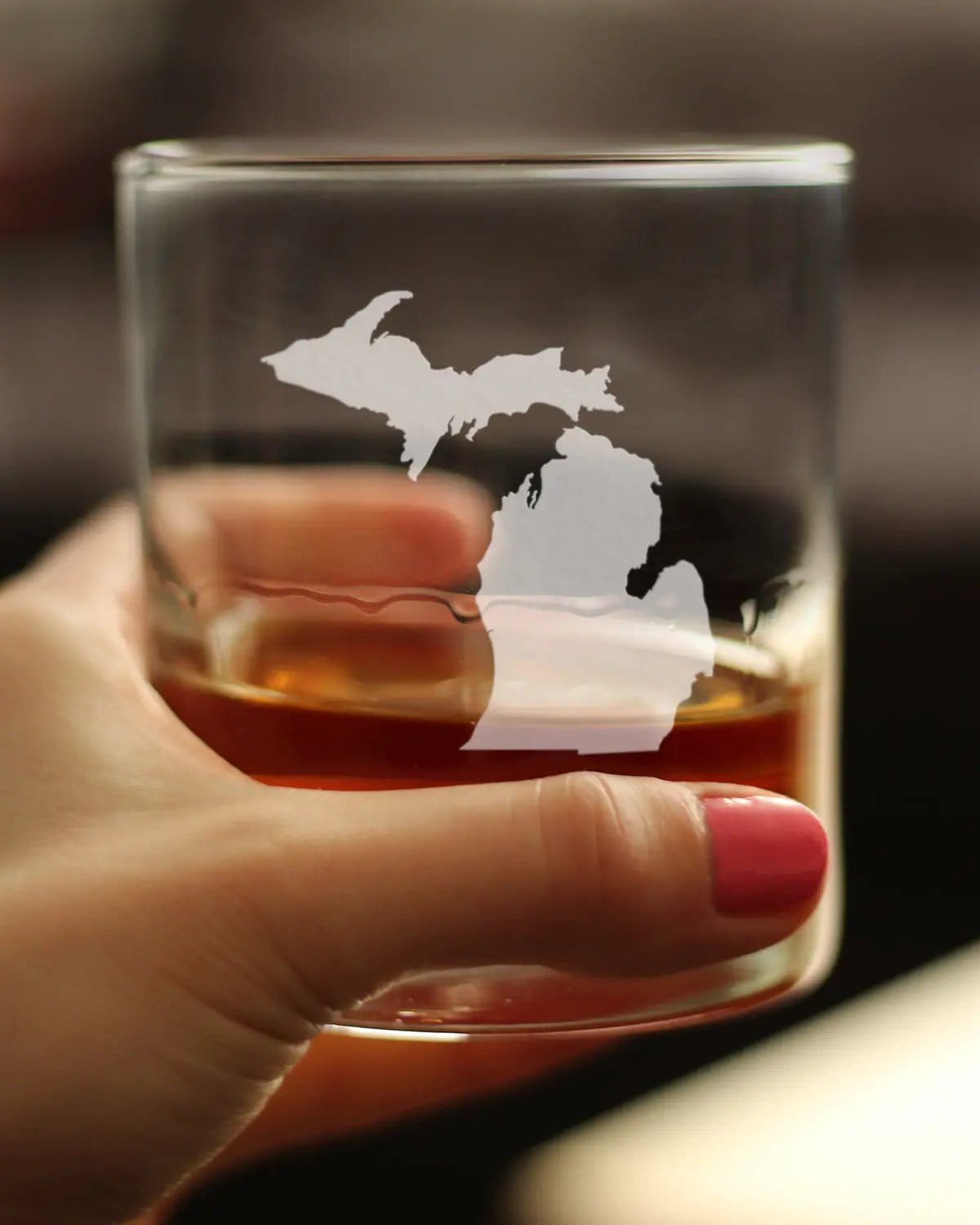 Etched Rocks Glass | 10.25 oz Whiskey Glass | Dishwasher Safe | Michigan State Outline