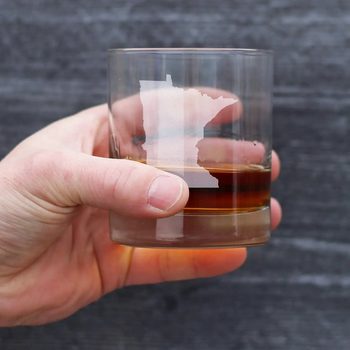 Etched Rocks Glass | 10.25 oz Whiskey Glass | Dishwasher Safe | Minnesota State Outline