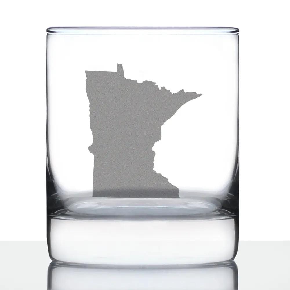 Etched Rocks Glass | 10.25 oz Whiskey Glass | Dishwasher Safe | Minnesota State Outline