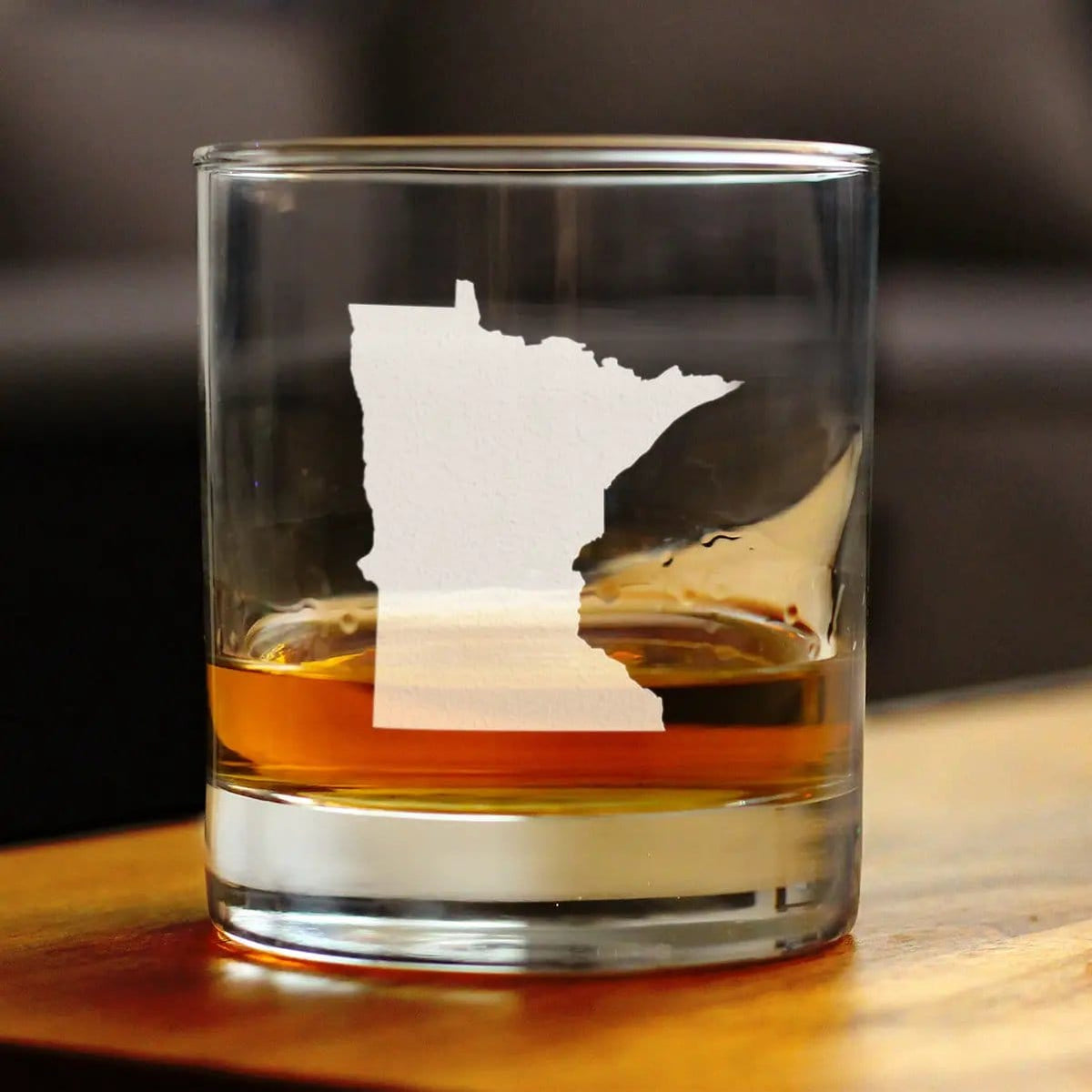 Etched Rocks Glass | 10.25 oz Whiskey Glass | Dishwasher Safe | Minnesota State Outline