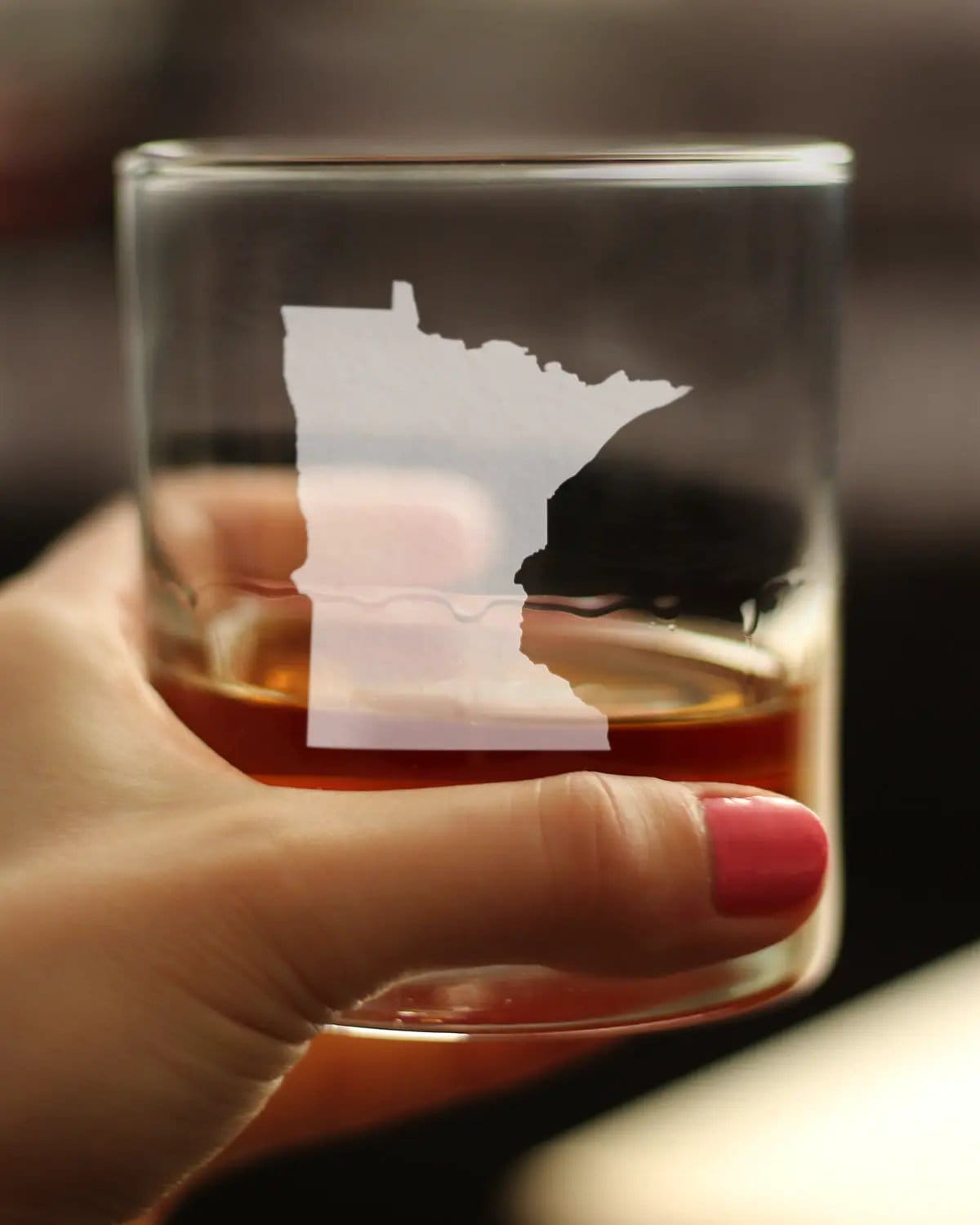 Etched Rocks Glass | 10.25 oz Whiskey Glass | Dishwasher Safe | Minnesota State Outline