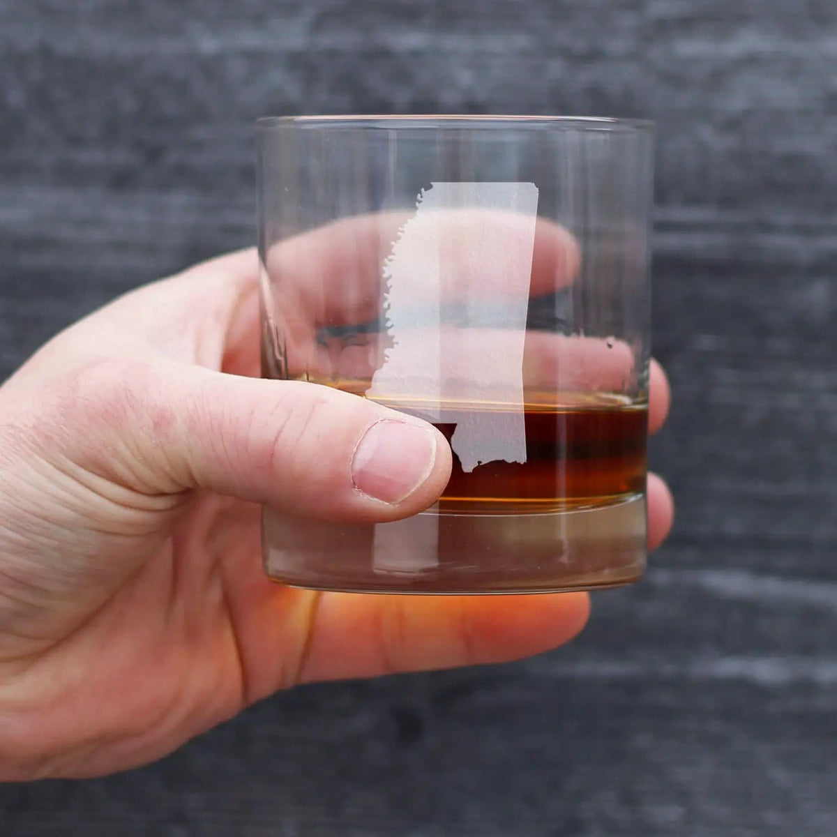 Etched Rocks Glass | 10.25 oz Whiskey Glass | Dishwasher Safe | Mississippi State Outline