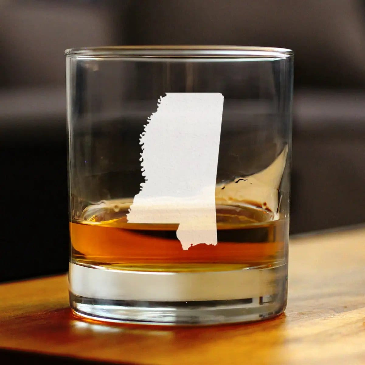 Etched Rocks Glass | 10.25 oz Whiskey Glass | Dishwasher Safe | Mississippi State Outline