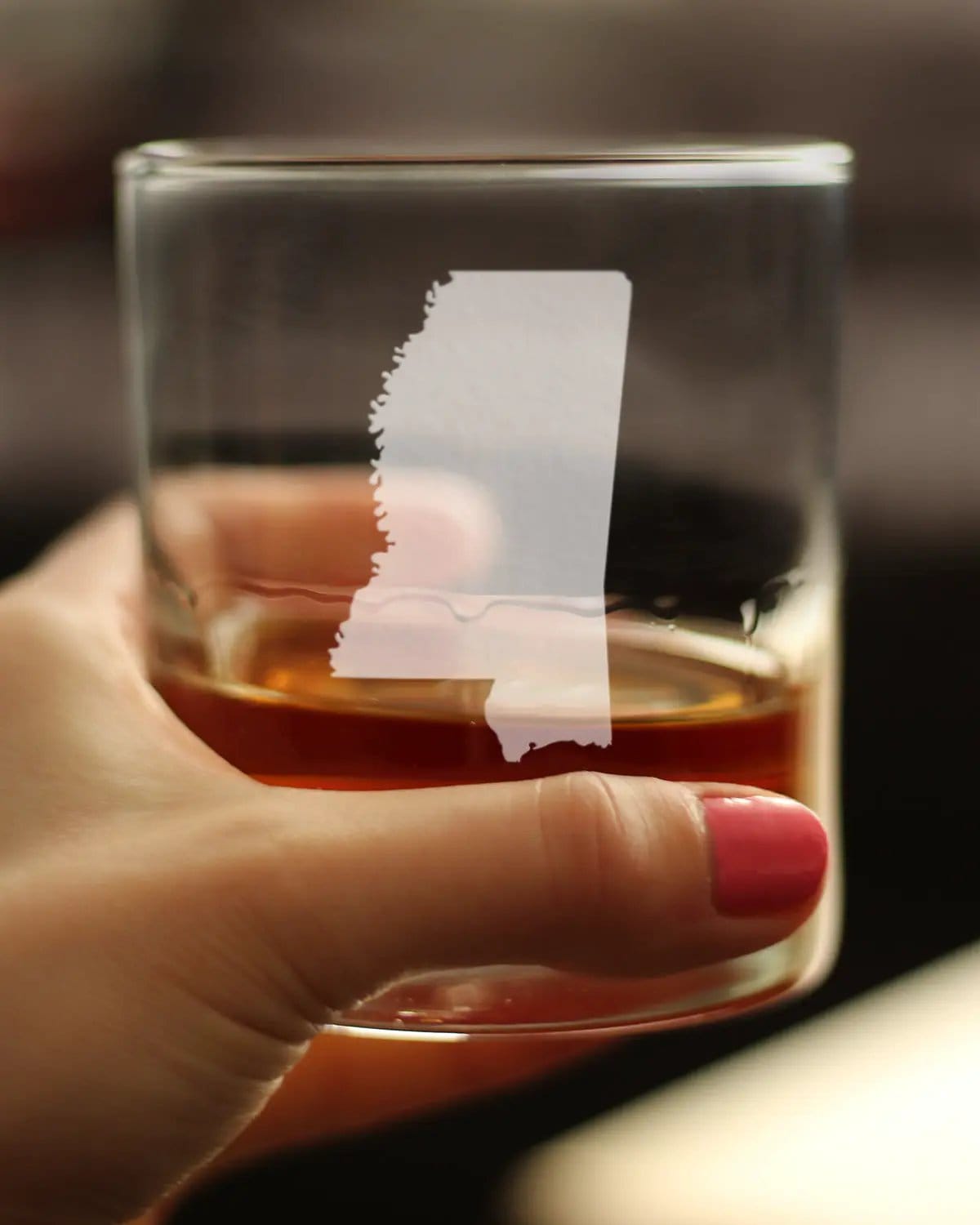 Etched Rocks Glass | 10.25 oz Whiskey Glass | Dishwasher Safe | Mississippi State Outline