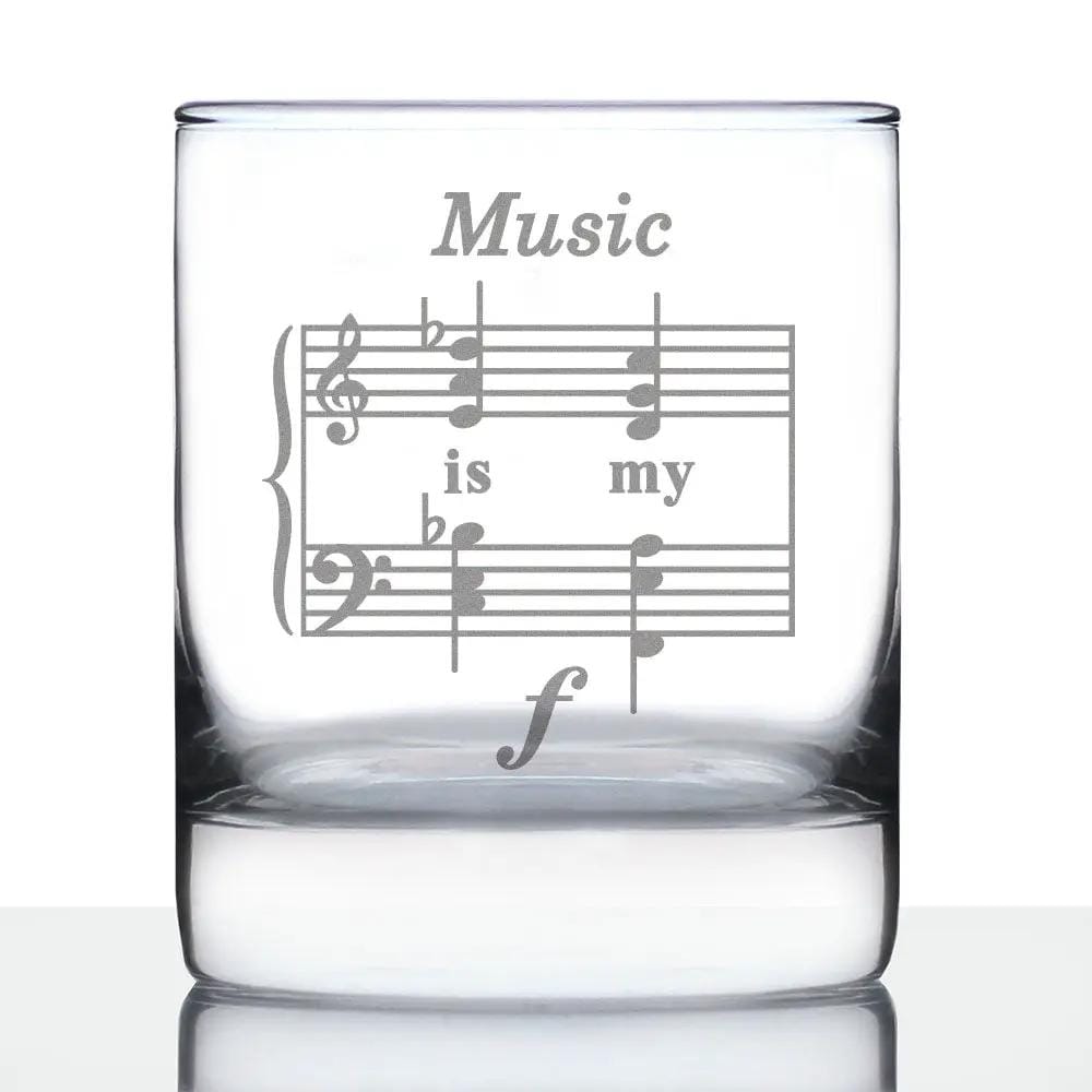 Etched Rocks Glass | 10.25 oz Whiskey Glass | Dishwasher Safe | Music Is My Forte