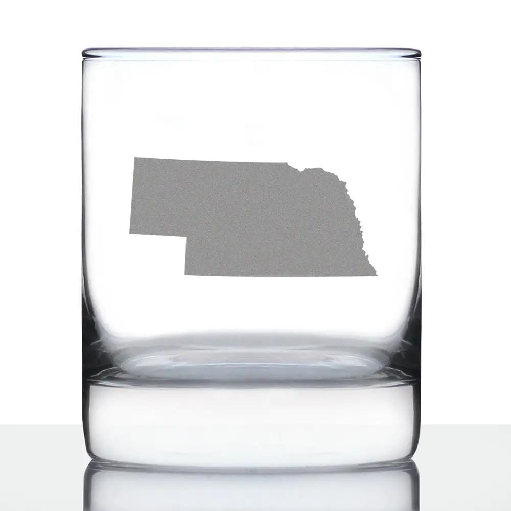 Etched Rocks Glass | 10.25 oz Whiskey Glass | Dishwasher Safe | Nebraska State Outline