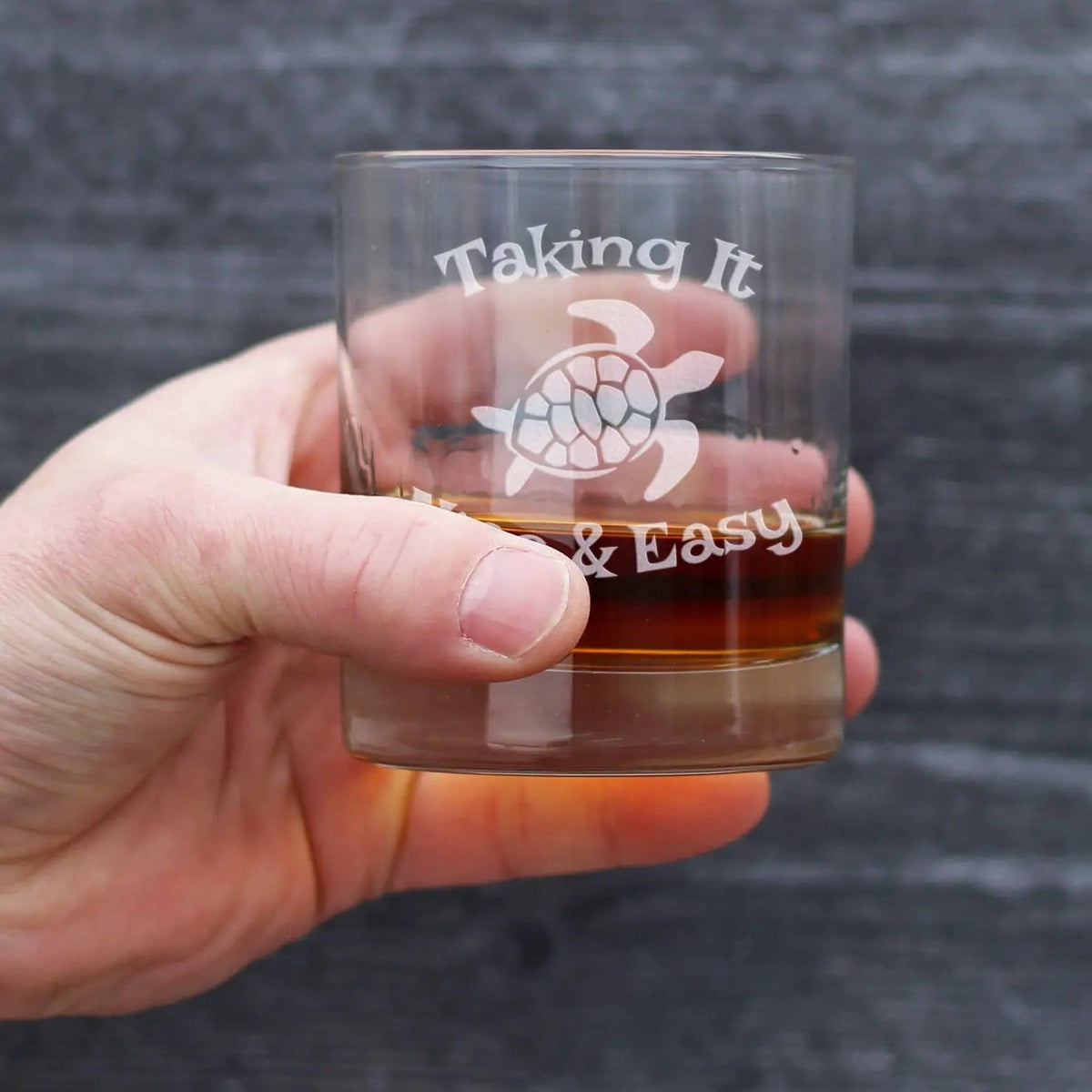 Etched Rocks Glass | 10.25 oz Whiskey Glass | Dishwasher Safe | Taking It Nice & Easy Sea Turtle