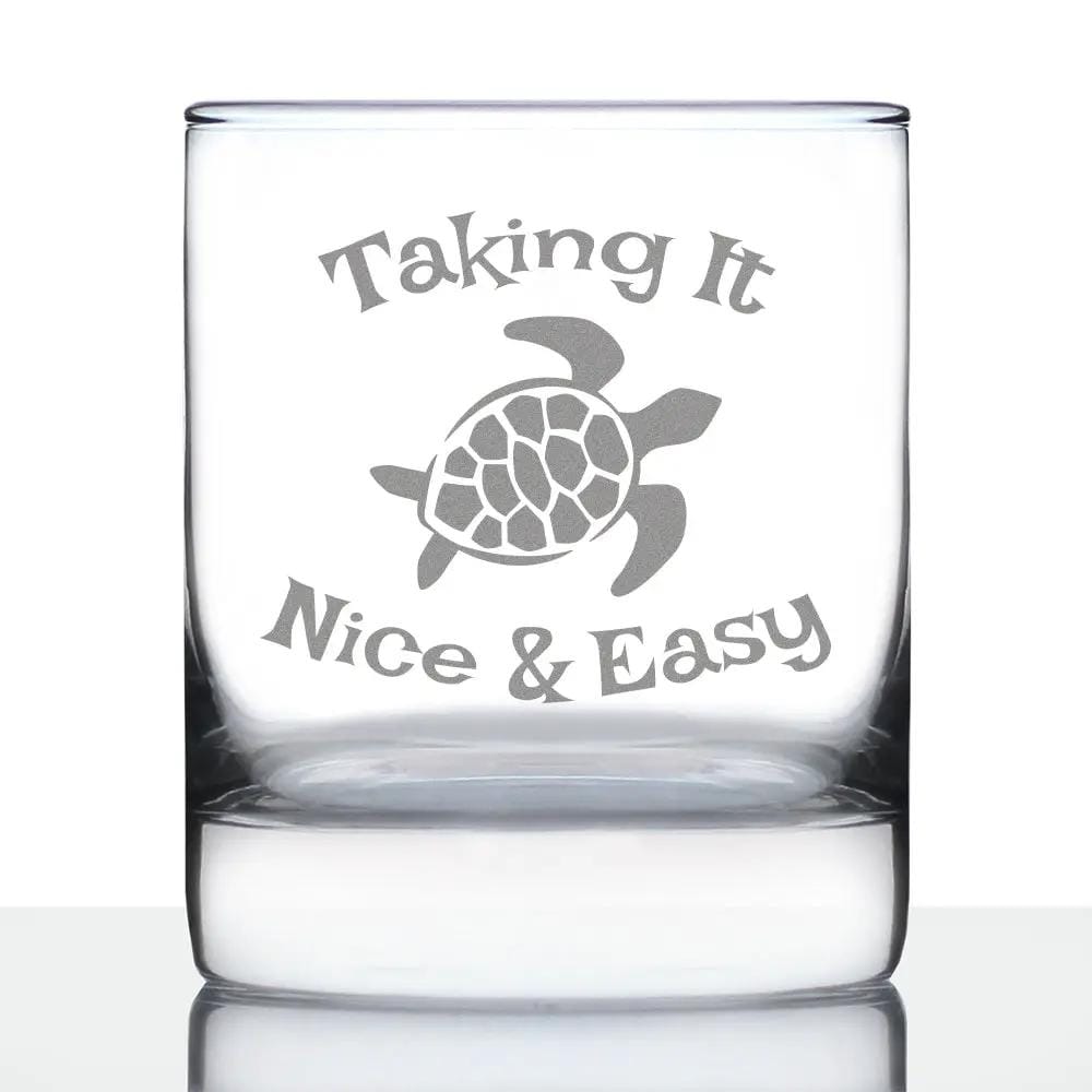 Etched Rocks Glass | 10.25 oz Whiskey Glass | Dishwasher Safe | Taking It Nice & Easy Sea Turtle